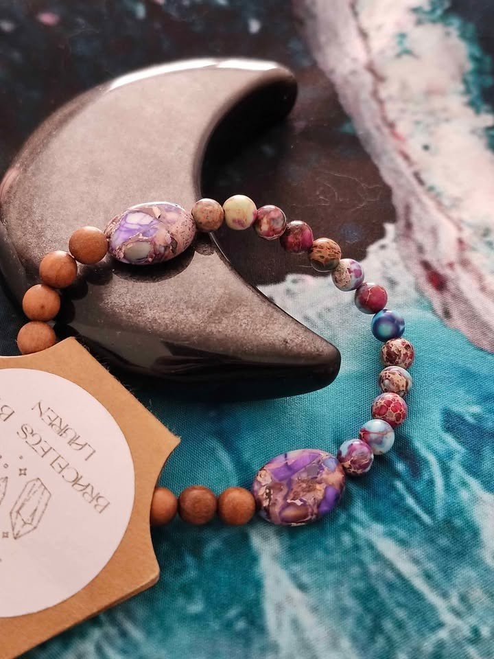 Dyed Imperial Jasper & Sandalwood Crystal Bracelet