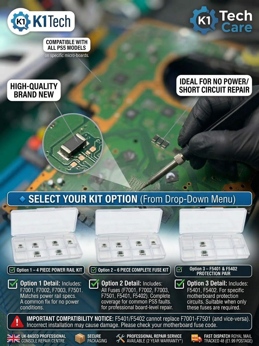PlayStation 5 PS5 Fuse Repair Kit  Power Fix F7001 F7002 F7003 F7501 F5401 F5402