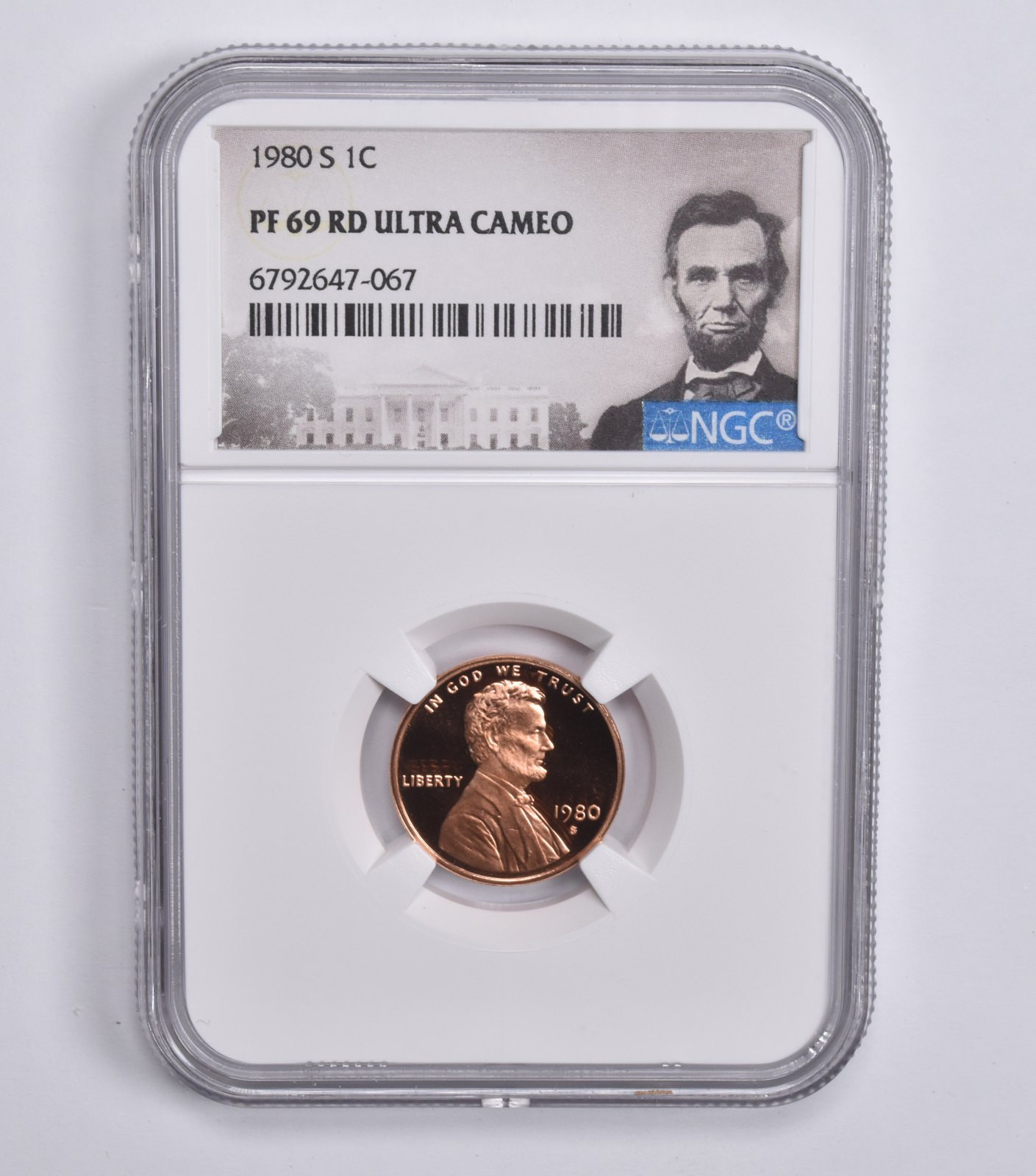 1980-S Lincoln Memorial Cent 1c PF69 RD UCAM NGC Special Lbl