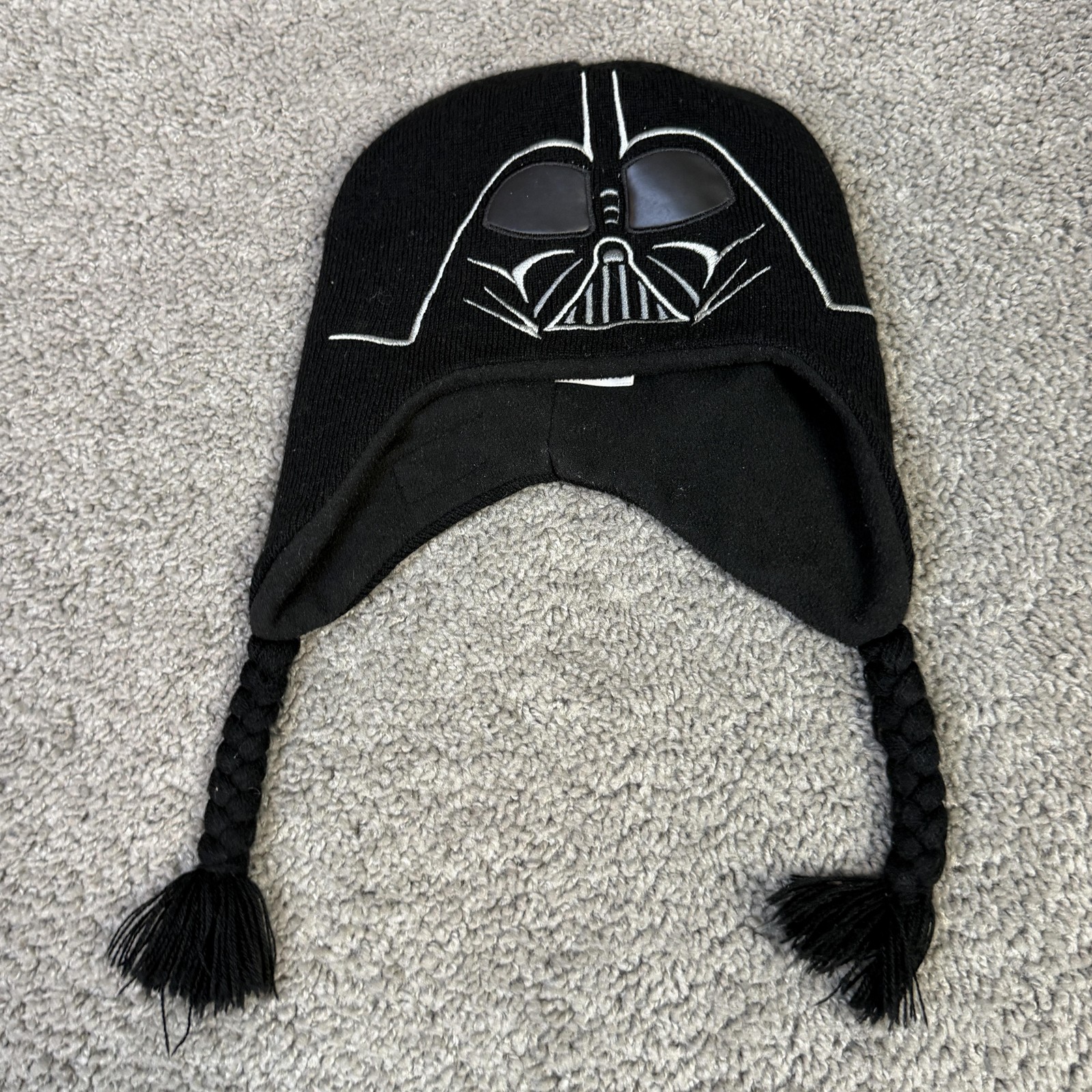 Star Wars Hat Trapper Boys One Size Black Darth Vader Ear Flap Knit Fleece-Lined