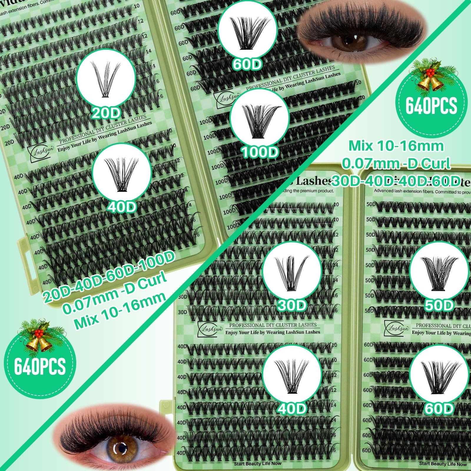 LASHSUN Lash Clusters Kit Wispy Eyelash 2304PCS 4 Boxes Kit-1