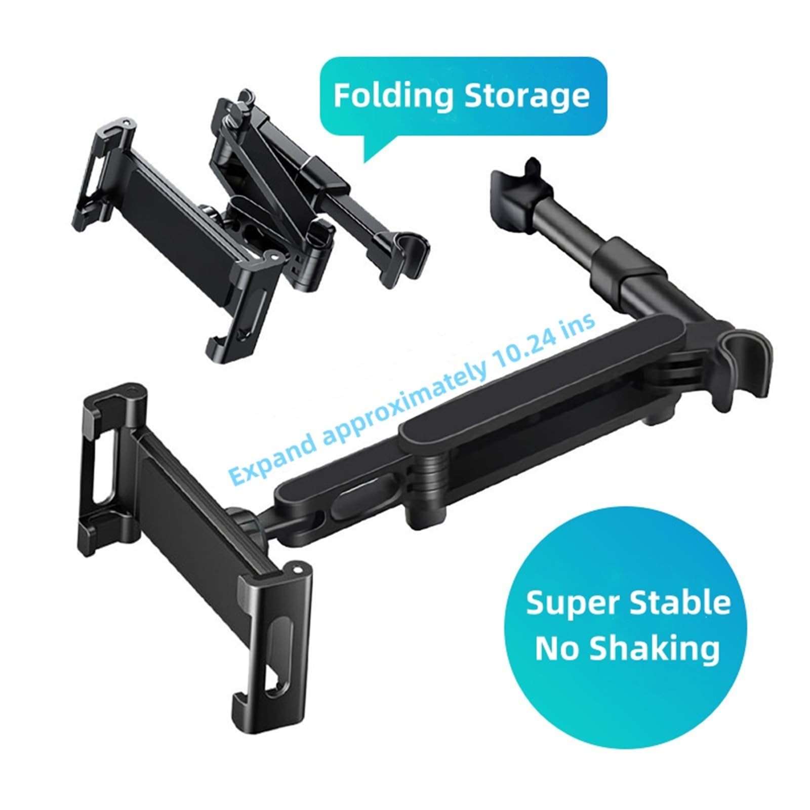 Car Headrest Tablet Holder 360° Rotating Extendable Mount for iPad iPhone