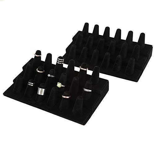 2 Pack Finger Ring Display Black Velvet 18 Slot Jewelry Counter Showcase