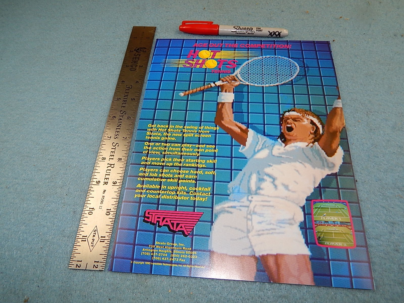 1990 Strata HOT SHOTS TENNIS video game advertising flyer