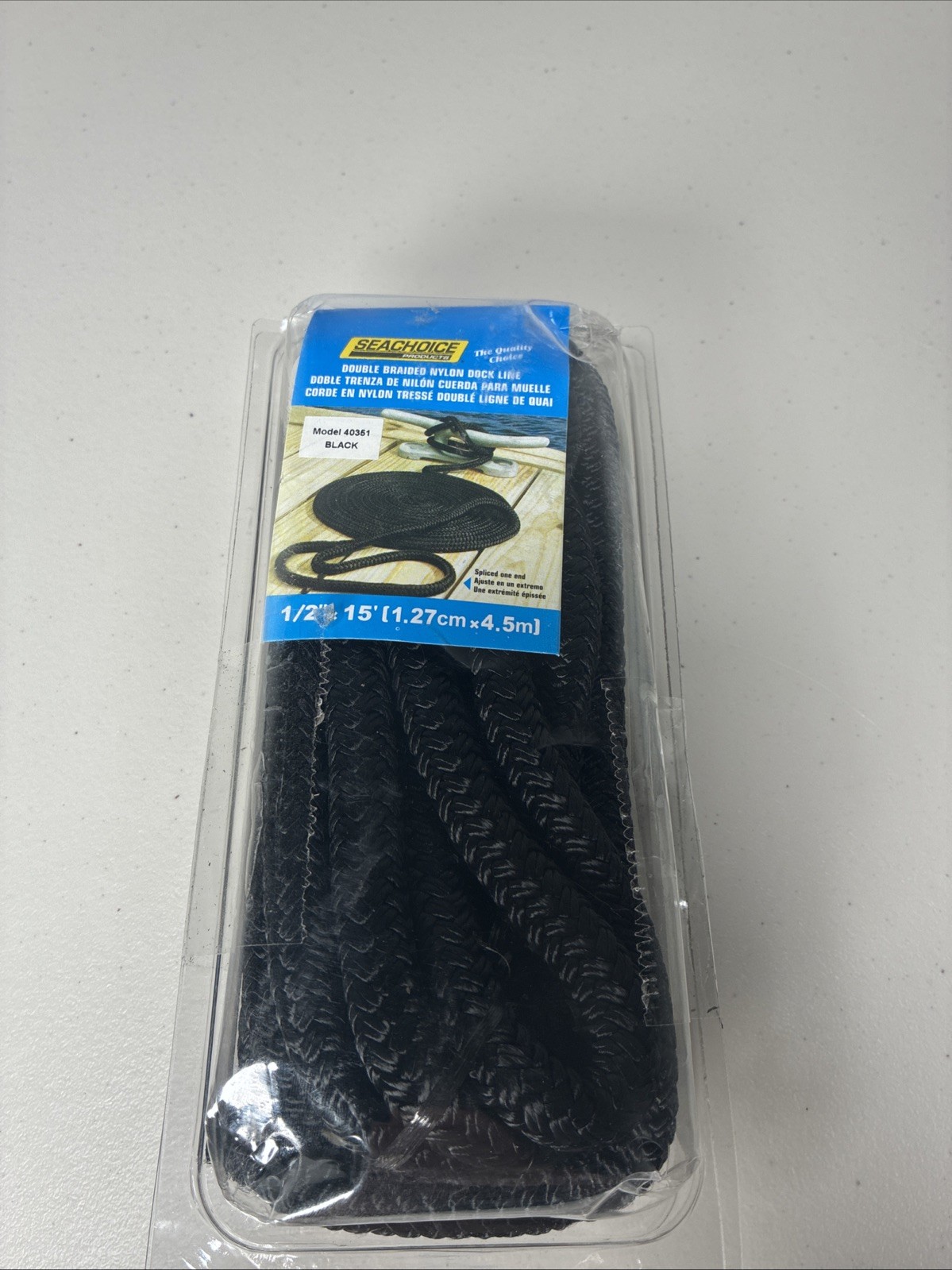 SEACHOICE Double-Braid Nylon Dock Line 1/2" x 15' 40351 Black