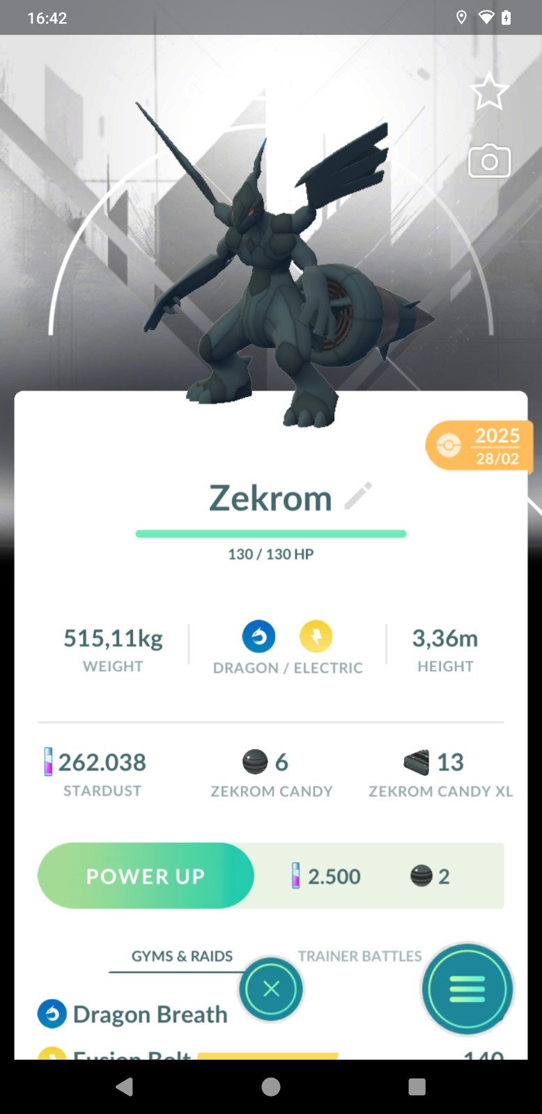 Non Shiny Zekrom Background GoTour White - 20k or 1mill St.ard
