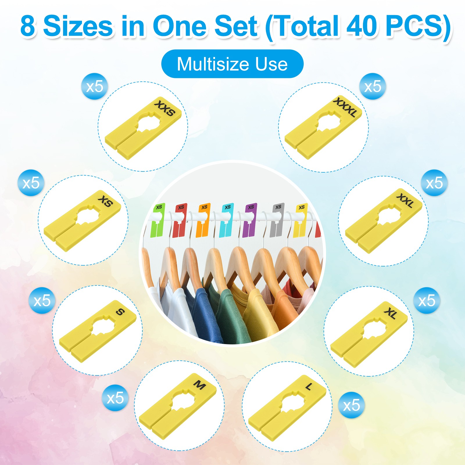 40 Pack Rectangle Clothes Dividers for Hanging Clothes 8 Sizes Yellow