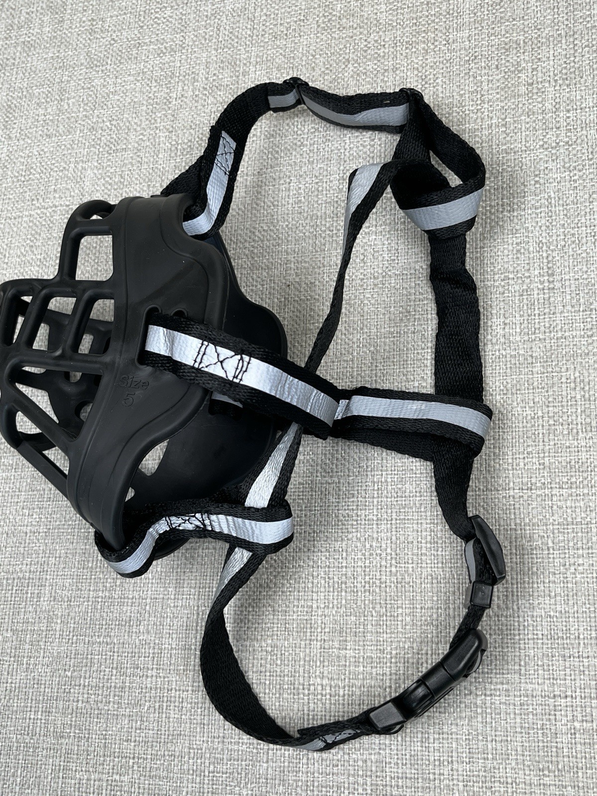 Reflective Dog Muzzle Black Sz 5 Medium To Extra Large Dogs With Strap And Clasp