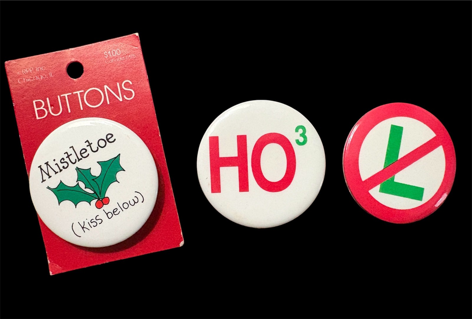 VTG - 1980s Christmas Buttons/Pins - Set of 3