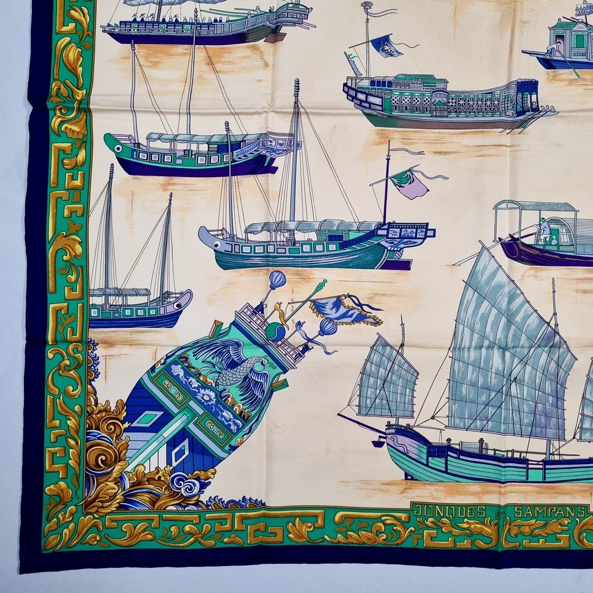 RARE VINTAGE HERMES Silk Scarf "Junques et Sampans" Carre 90