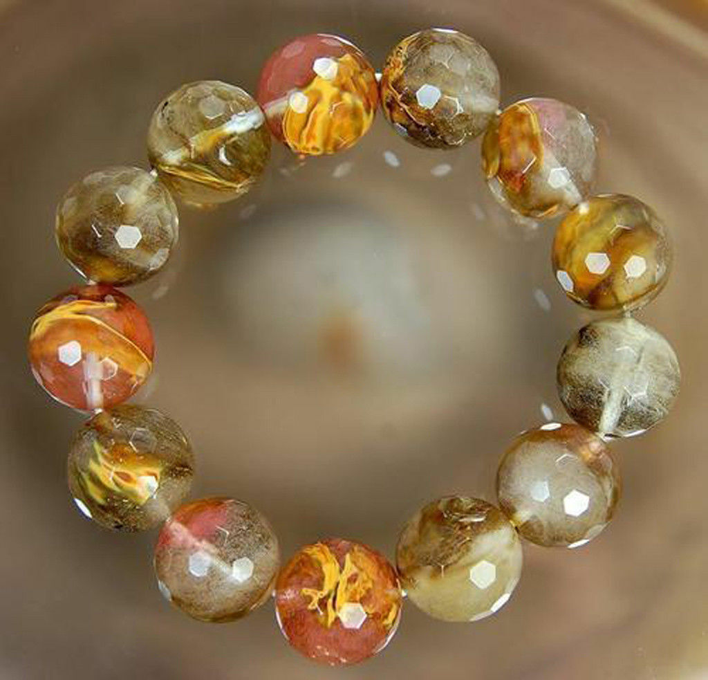 Natural 6/8/10/12/14mm Faceted Watermelon Tourmaline Round Beads Bracelet 7.5"