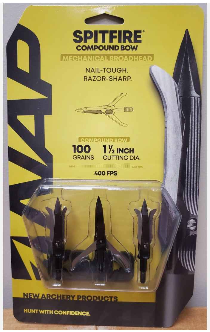 New NAP Spitfire Broadheads 3 Blade 100 Grain 3 Pack New Archery Products 60-234