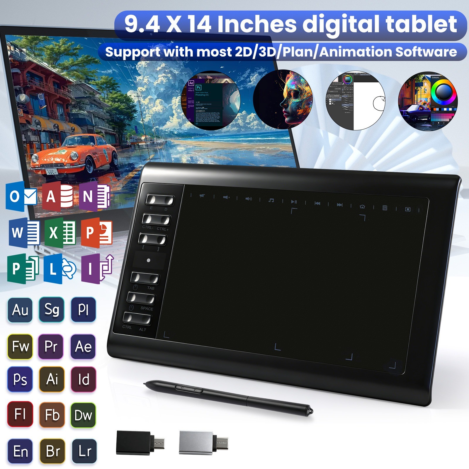 Graphics Drawing Tablet with Battery-Free Pen - 10x6Inch Area for PC/Mac/Android