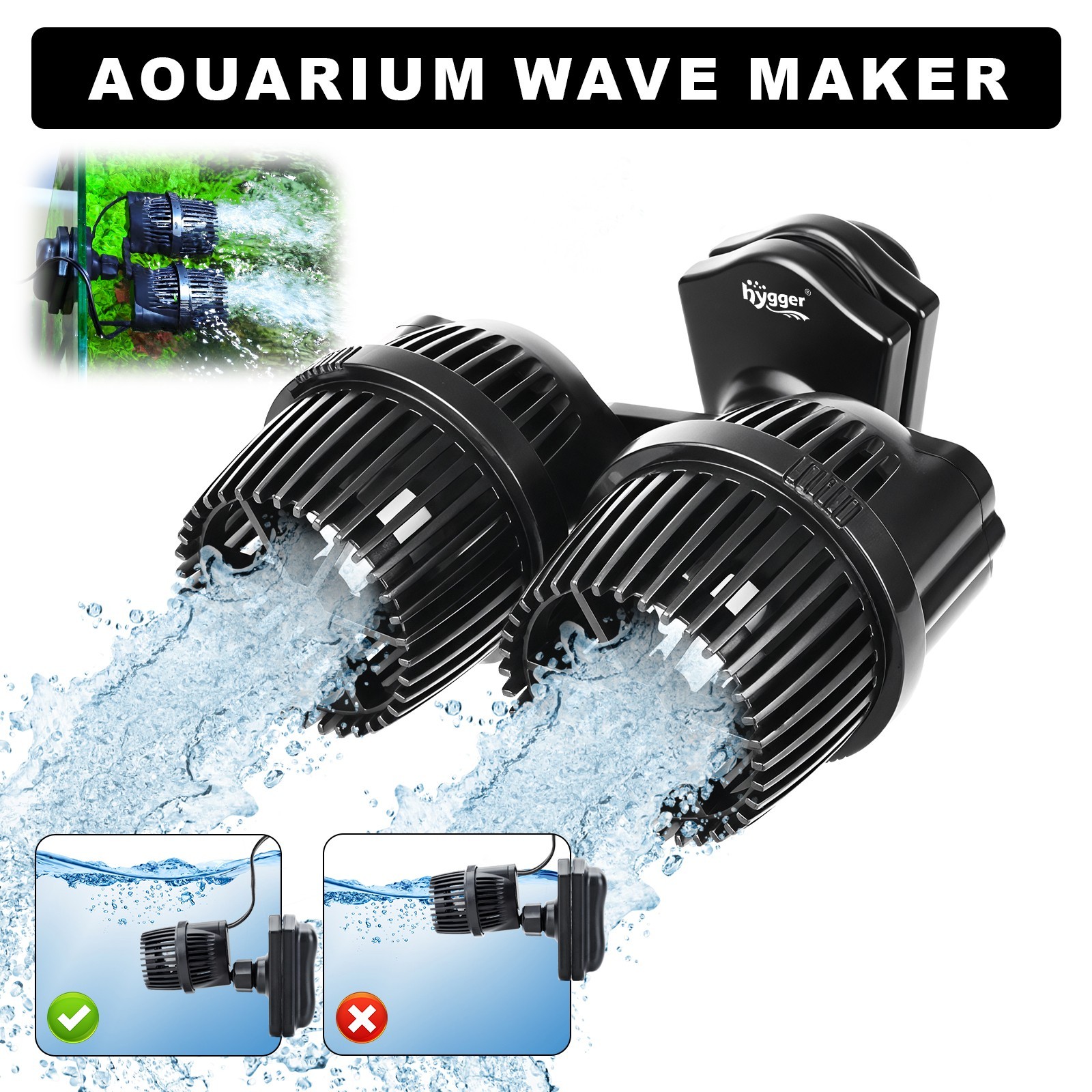 hygger Wave Maker Water Pump 2100/4200GPH Aquarium Fish Tank 360° Rotation