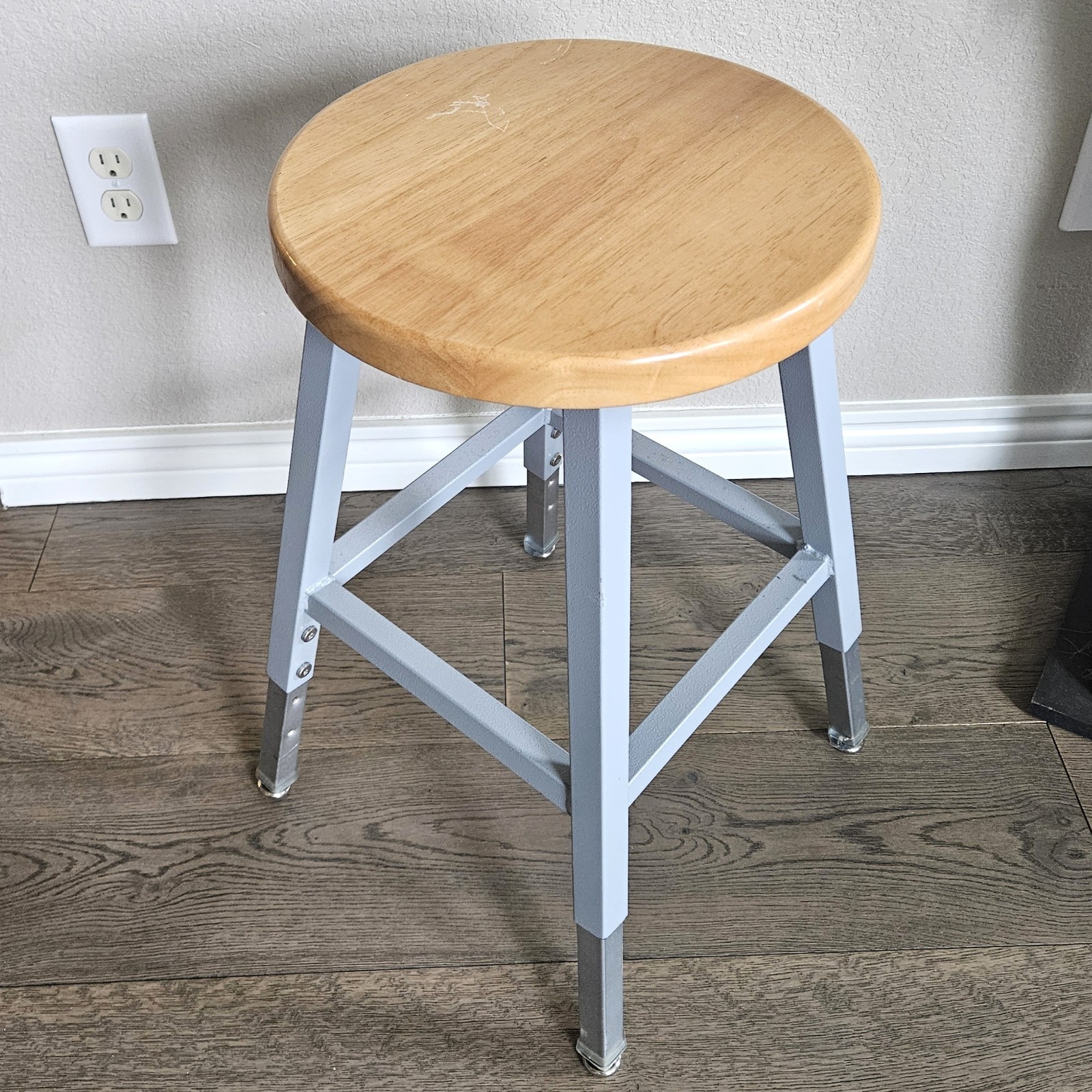 Science Lab Stool, Solid Wood Seat & Steel Frame	Adjustable, Gray