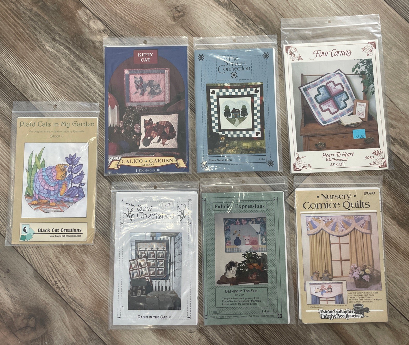 Lot of 7 Misc. Vintage Quilt Templates Patterns, New, Cat