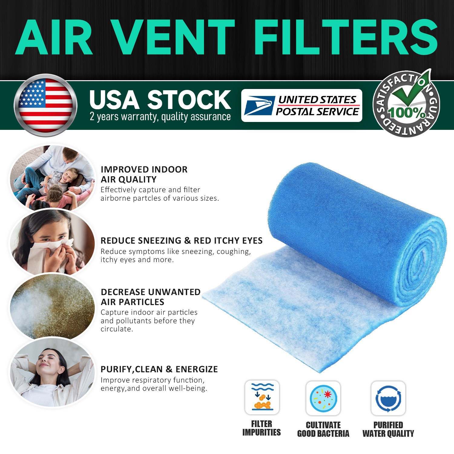 Air Conditioner filters Easy to cut 140''x12''Non-woven polyester 11.46sqft