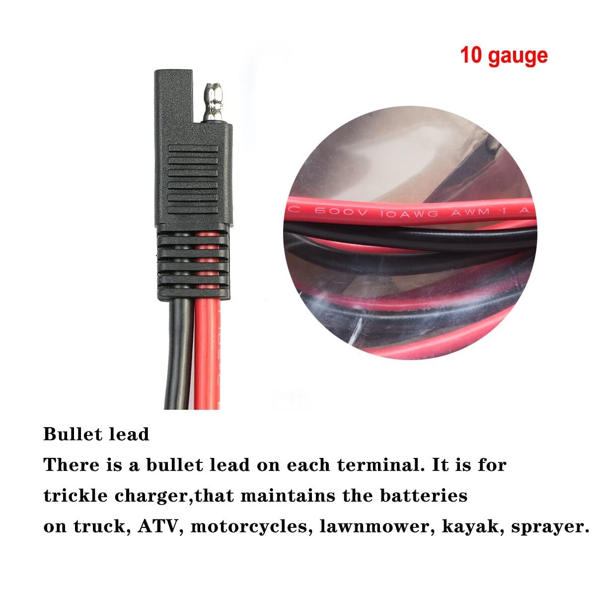 5 pcs 12" 10 Gauge 2 Pin Quick Disconnect Audiopipe Polarized Wire Harness