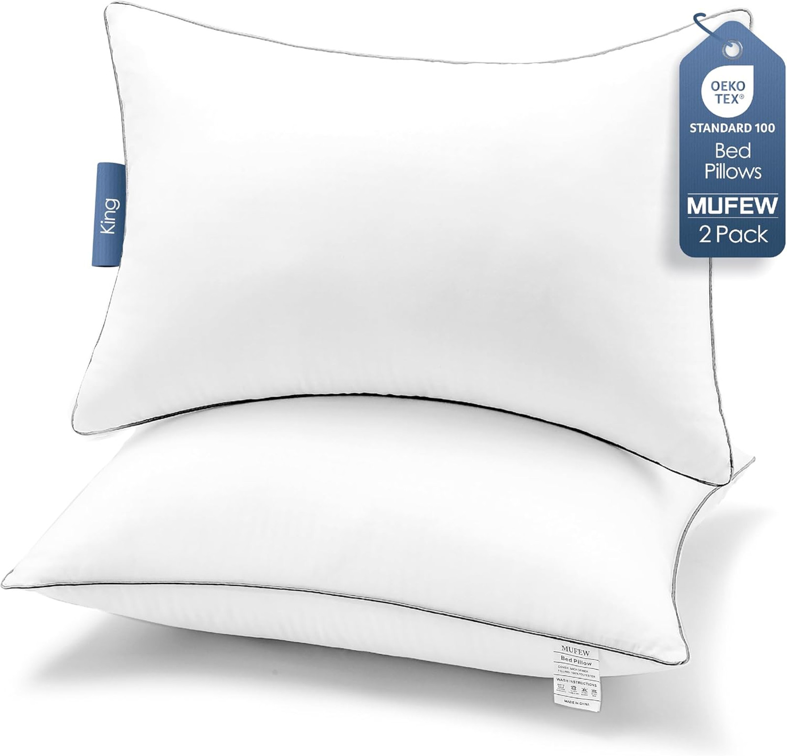 King Size Pillows Set of 2, Ultra Thick Down Alternative Bed Pillows, Cooling