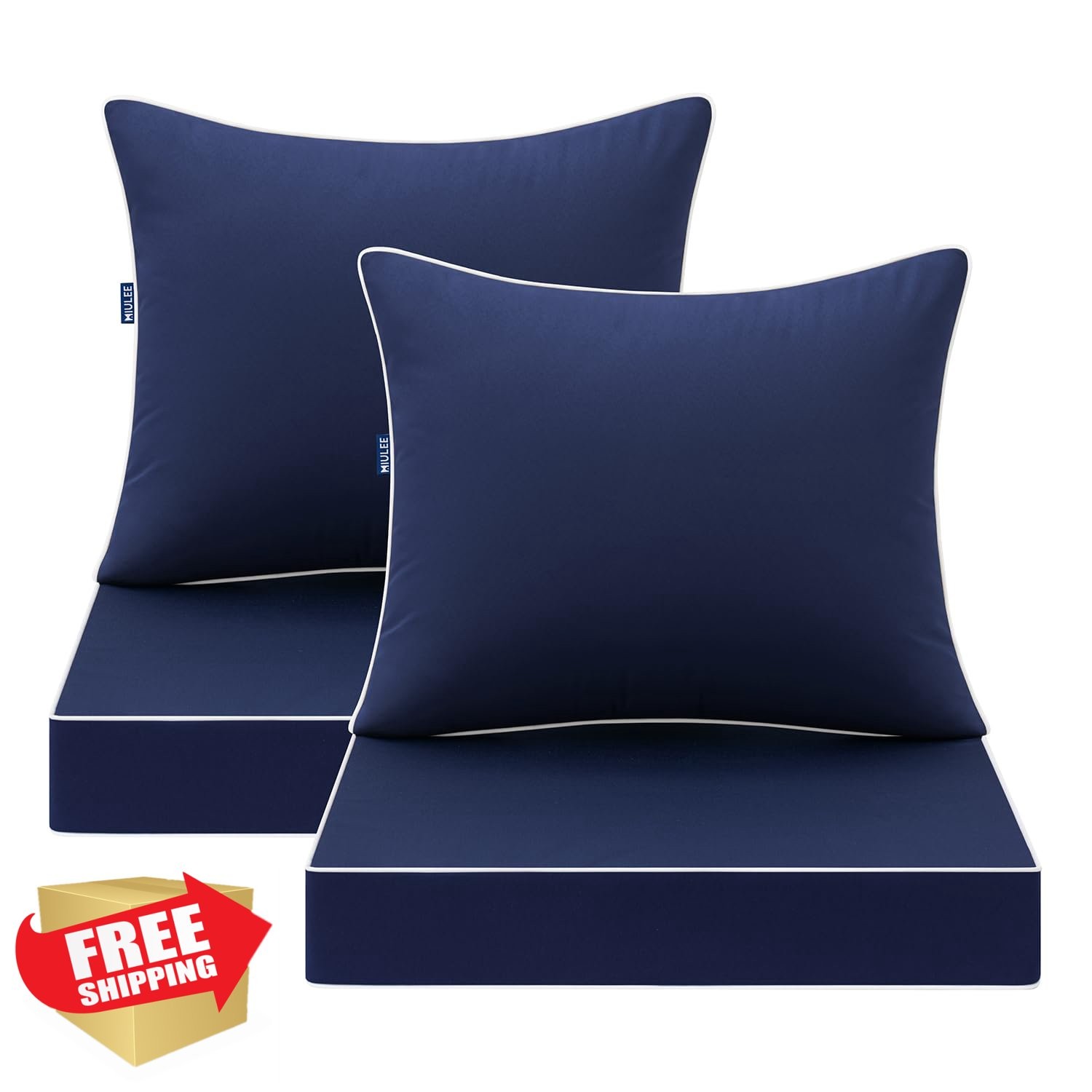 MIULEE Navy Outdoor Seat Cushion 24x24 Set of 2 Patio Waterproof