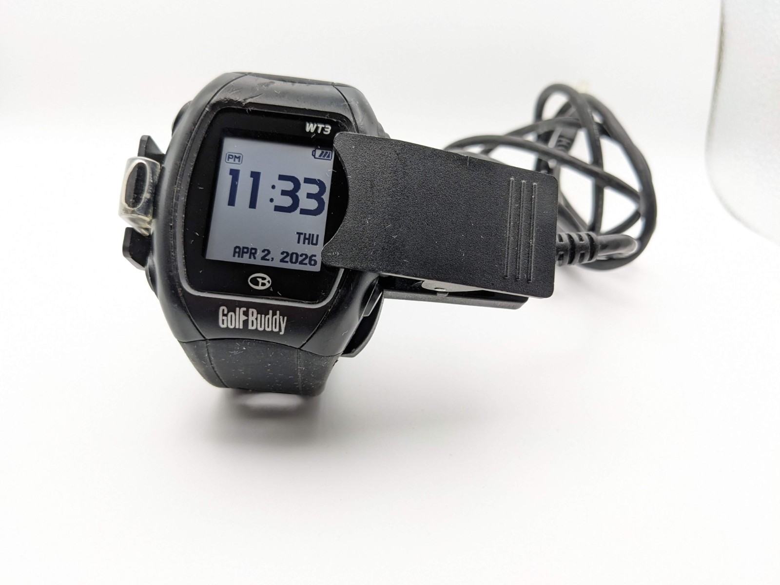 Working Golf Buddy WT3 Smart Golf Watch & Charging Cable & Clip Base