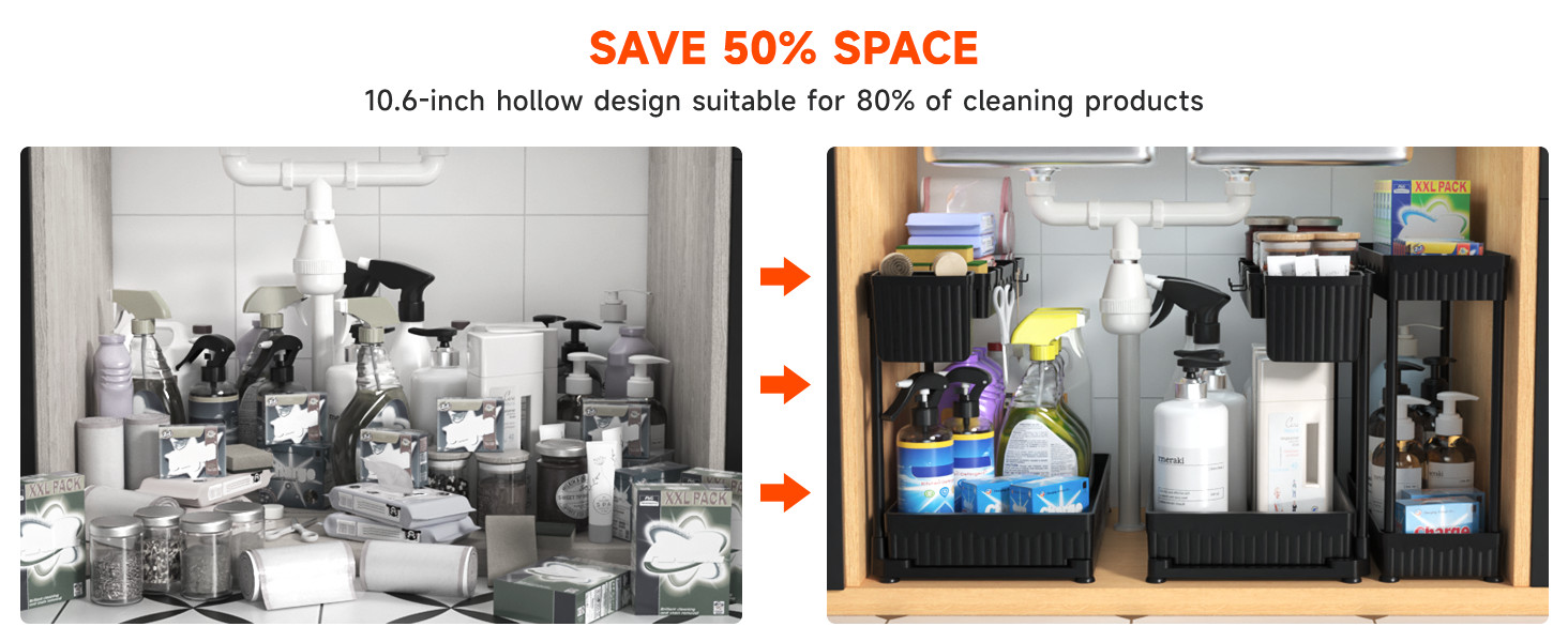 3 Pack Multi-Purpose Pull-Out Storage Organizers, 2-Tier L-Shaped Under