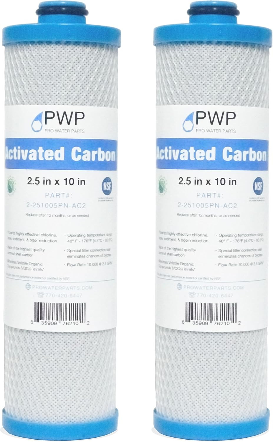 RV Water Filter Activated Carbon Block Push-Nipple Cartridge OEM 2.5 X 10" for R