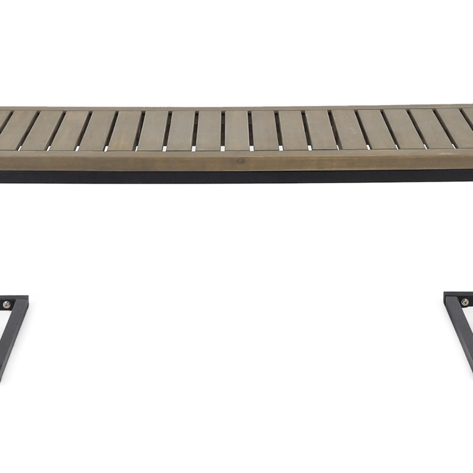 Modern Wood and Metal Bench, Acacia Slatted Seat with Black Cantilever Iron