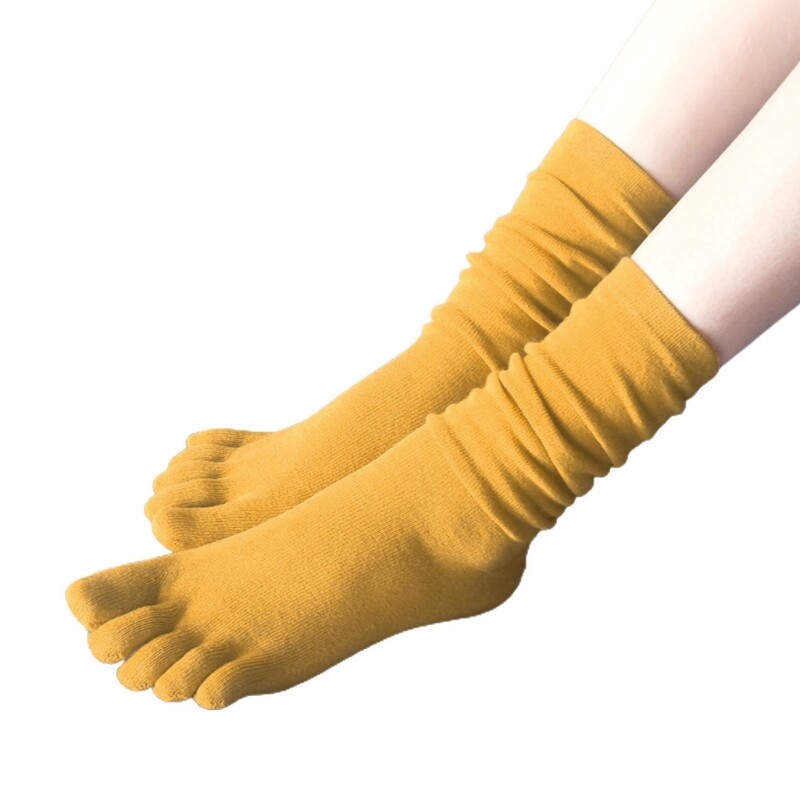 Women Five Finger Long Tube Socks Solid Color Toe Separated Cotton Hosiery