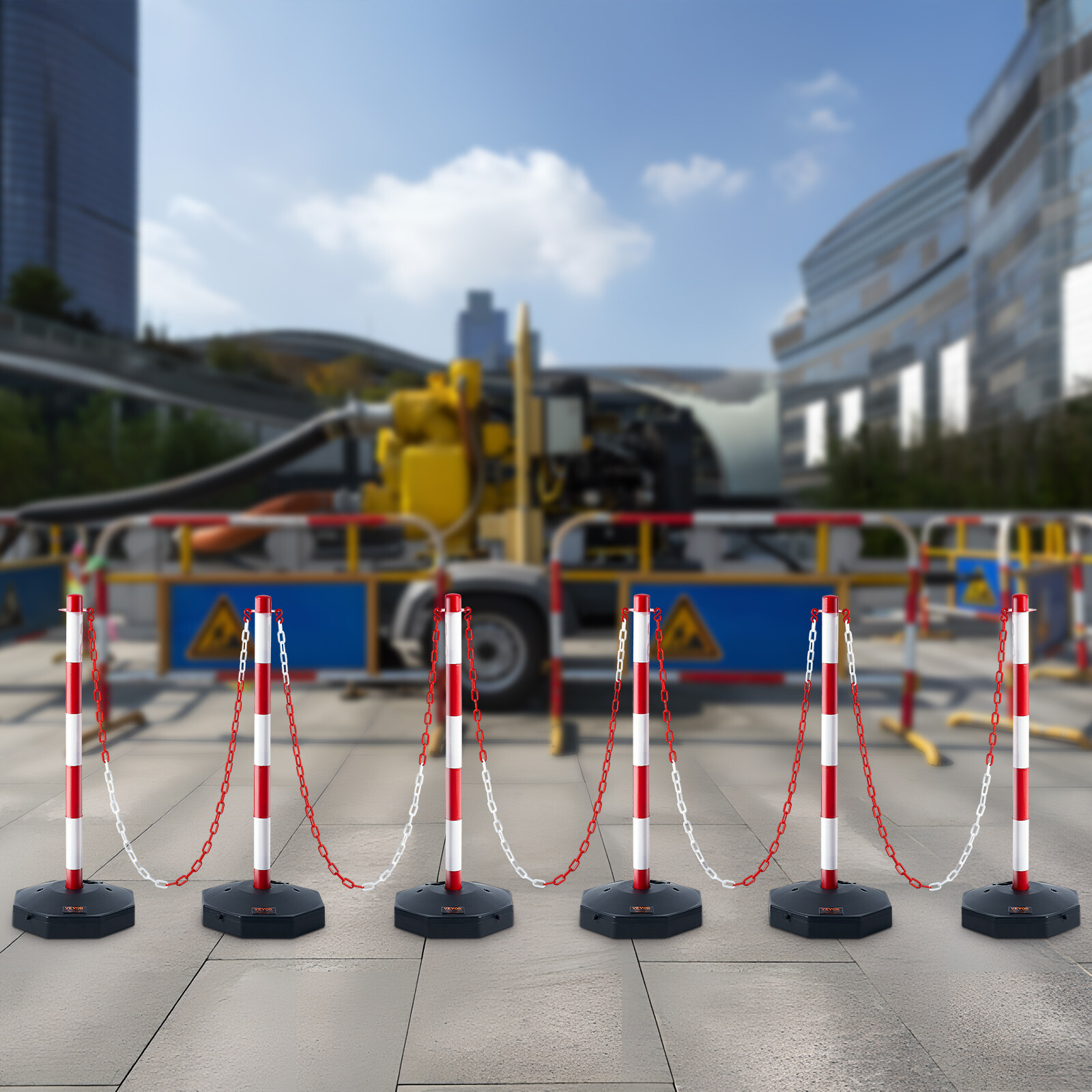 VEVOR 6PCs Traffic Delineator Post Cones with Fillable Base 6.6 FT Chain
