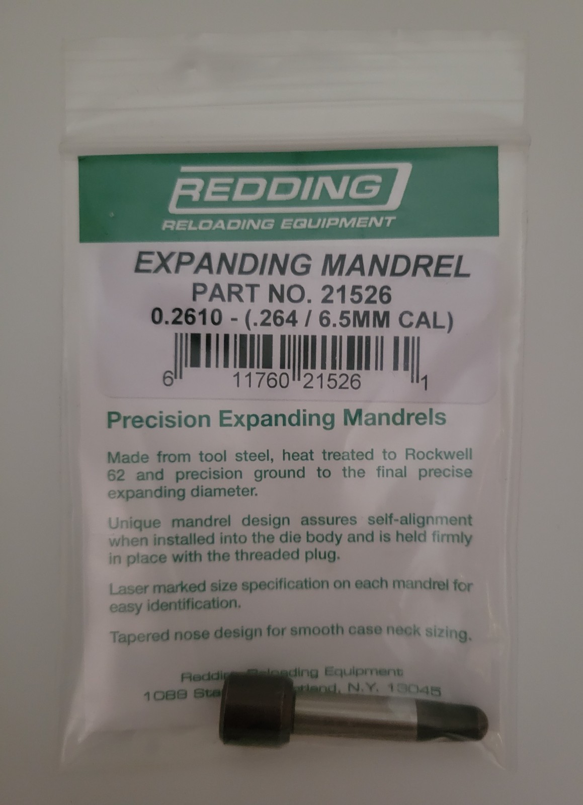 21526 REDDING 0.2610 EXPANDING MANDREL (.264/6.5MM CAL) - BRAND NEW - FREE SHIP