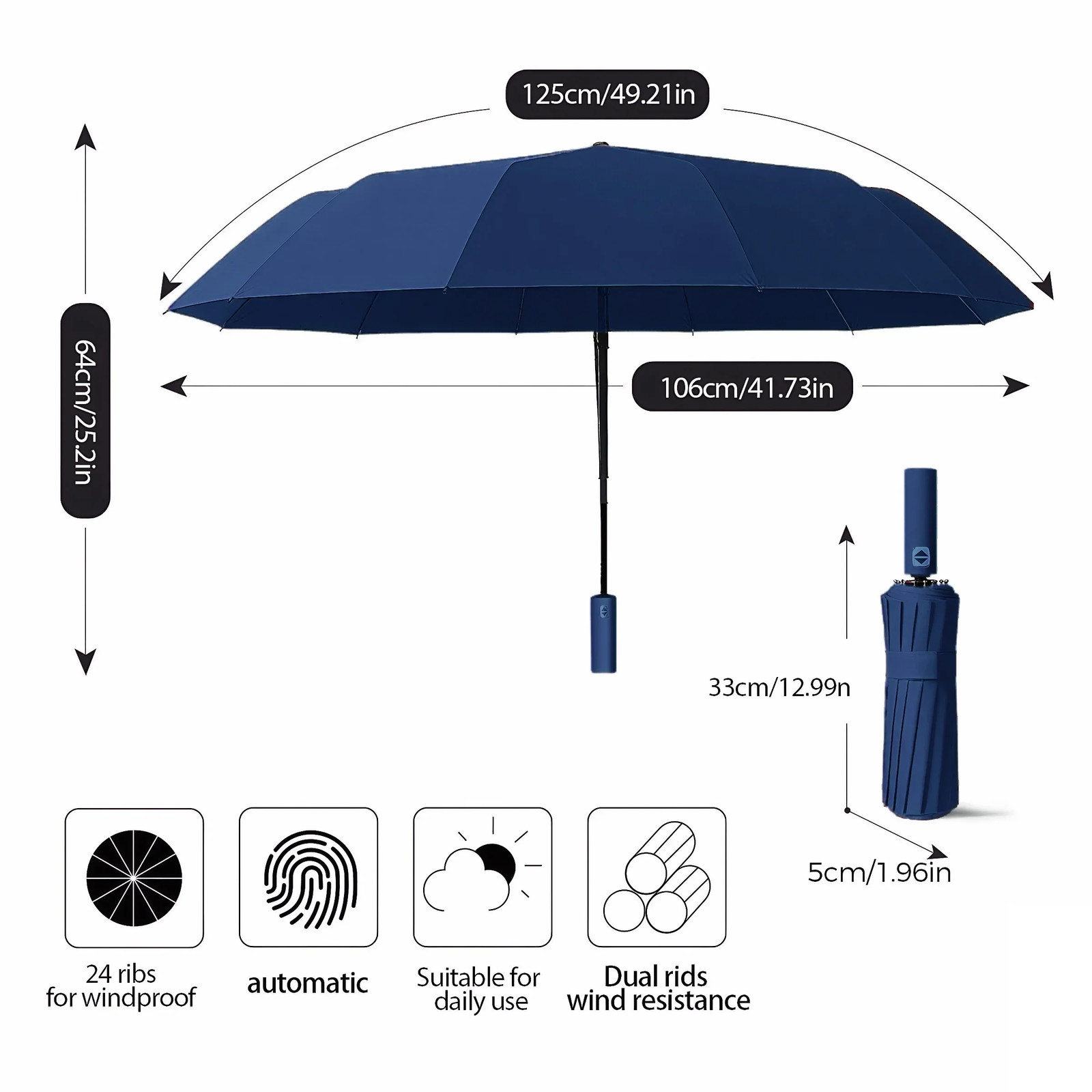 Automatic Umbrella Windproof Compact Folding, UPF 50+ Sun Protection Strong Stee