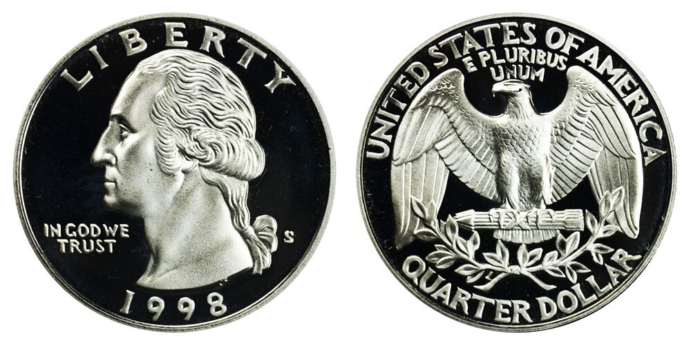 1998 S GEM BU PROOF WASHINGTON QUARTER BRILLIANT UNCIRCULATED PR/PF COIN #6796