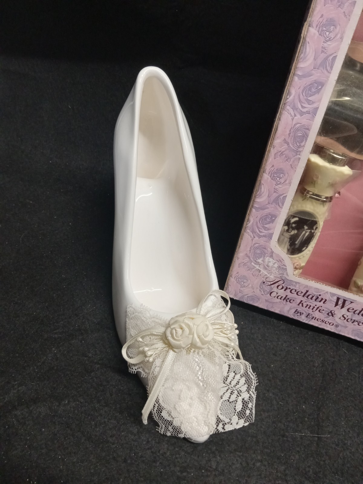 Pretty As A Picture Porcelain Wedding Cake Set by Enesco, Shoe & Necklace