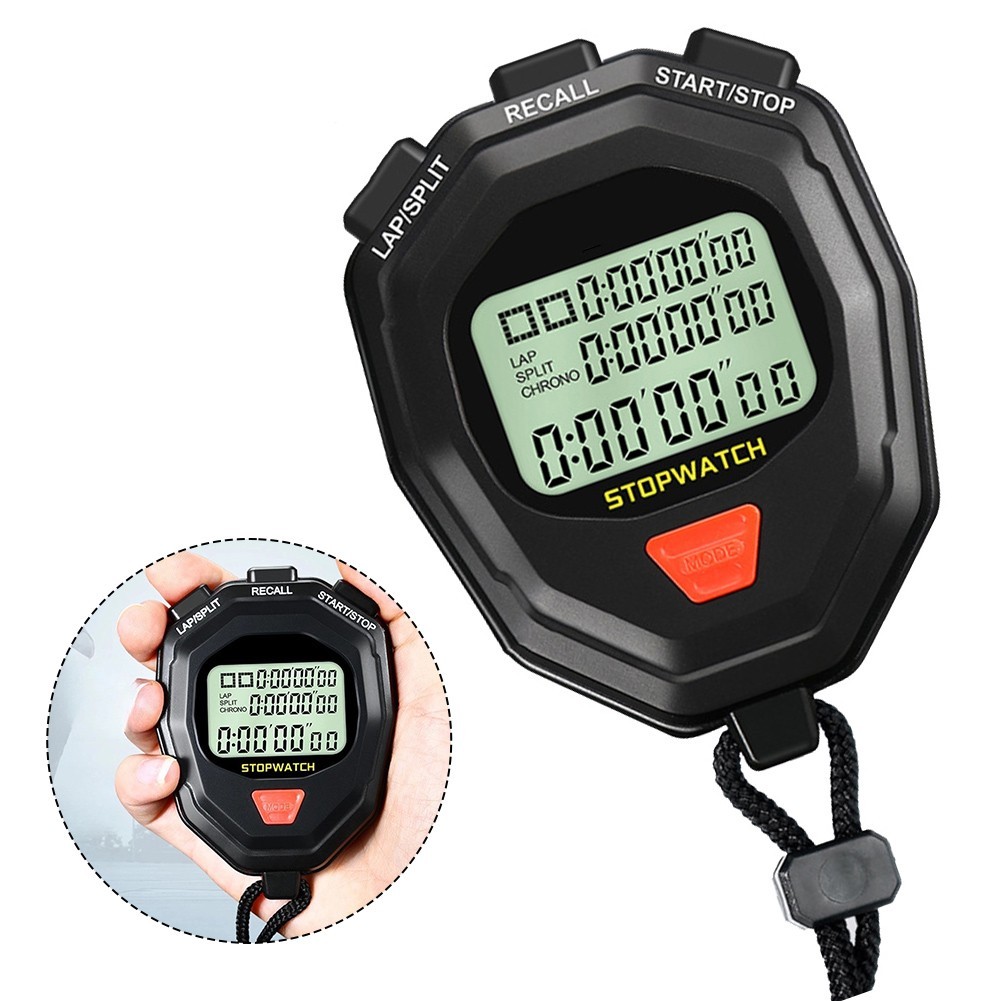 Digital Stopwatch with 60 Memory Storage Lap Split Total Time Large LCD Screen