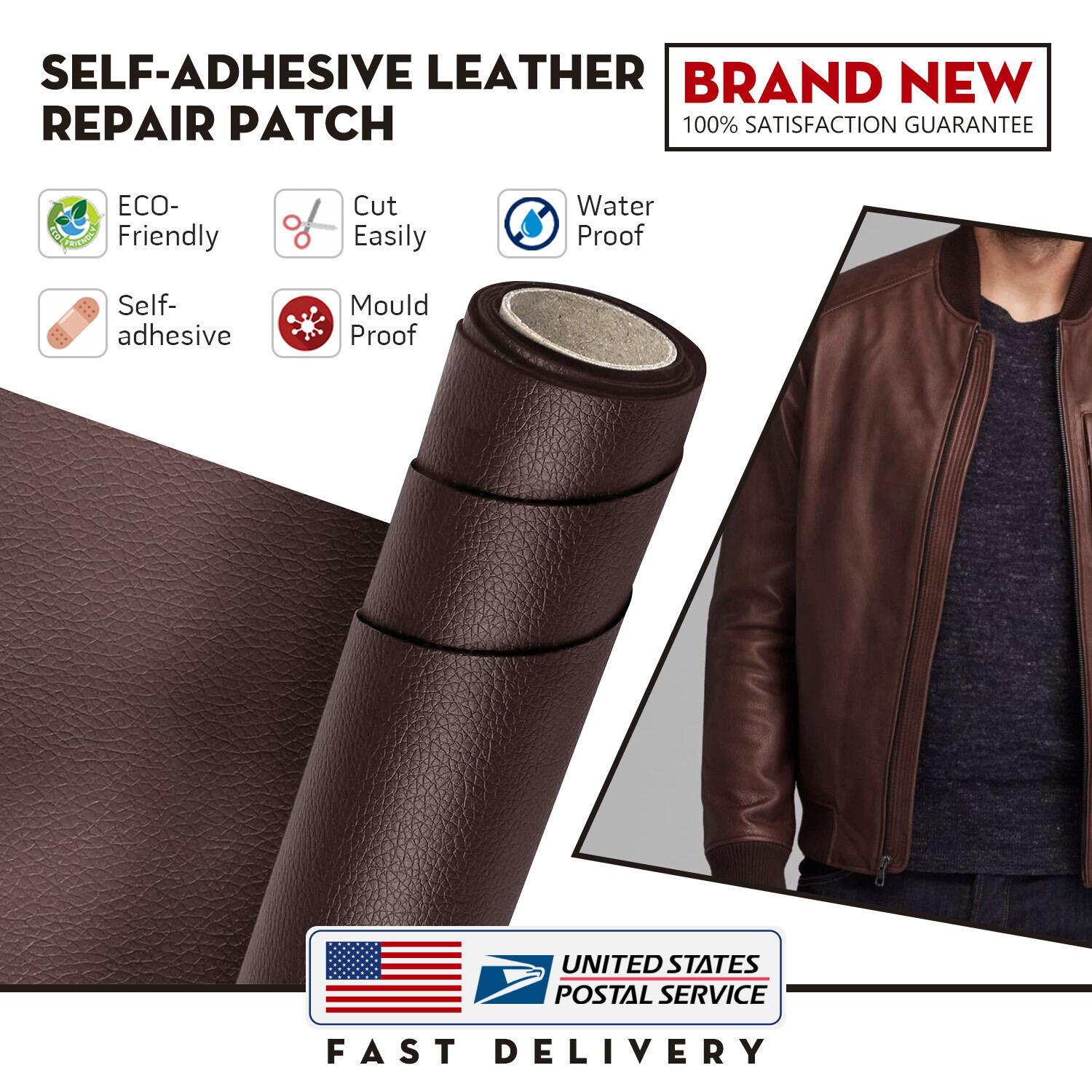 Self-Adhesive Leather Repair Patch Tape Brown Seats Couch Sofa Chair Jacket US