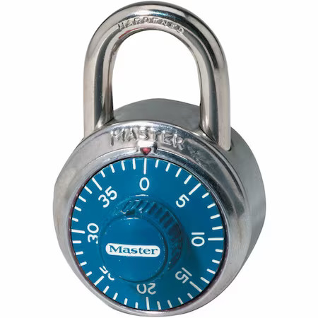 Master Lock 1506D Combination Padlock, Center, Blue/Silver