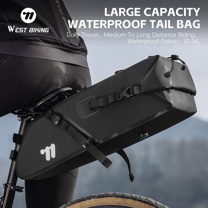 WEST BIKING Full Waterproof Road Bike Saddle Bag Cycling Seat Tail Bag 10-14L