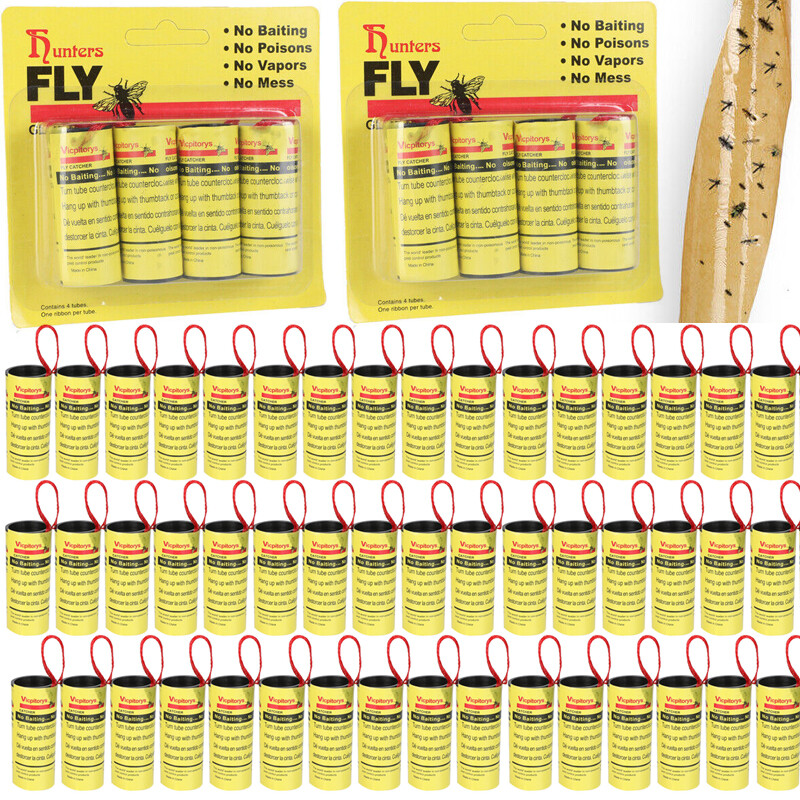 64 Rolls Fly Sticky Trap Paper Insect Bug Catcher Strip Fly Sticker Non Toxic US