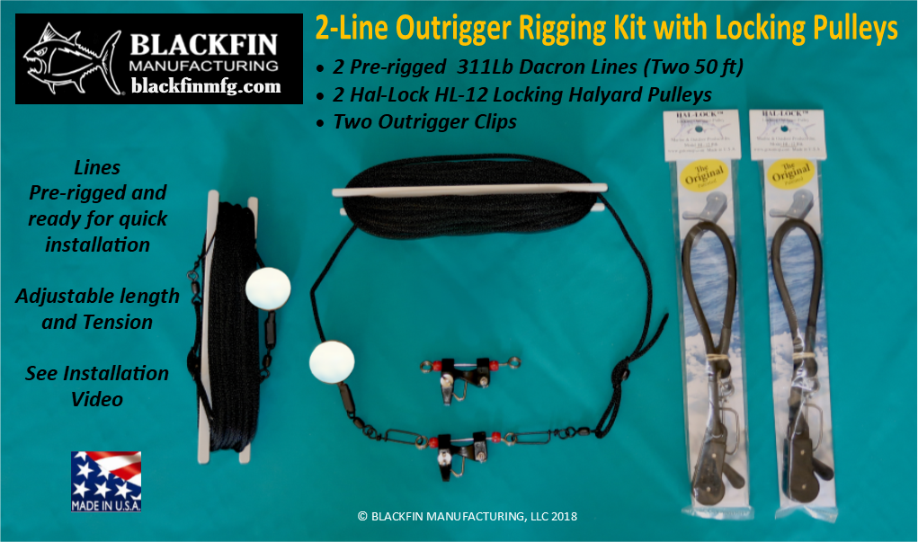 Outrigger Rigging Kit - 2 Line Set 50 Ft Lines+ Hal-Lock Locking Pulleys & Clips