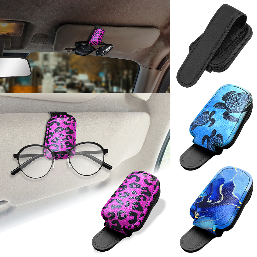 Leather Sunglasses Holder For Car Sun Visor Glasses Clip Eyeglass Organizer