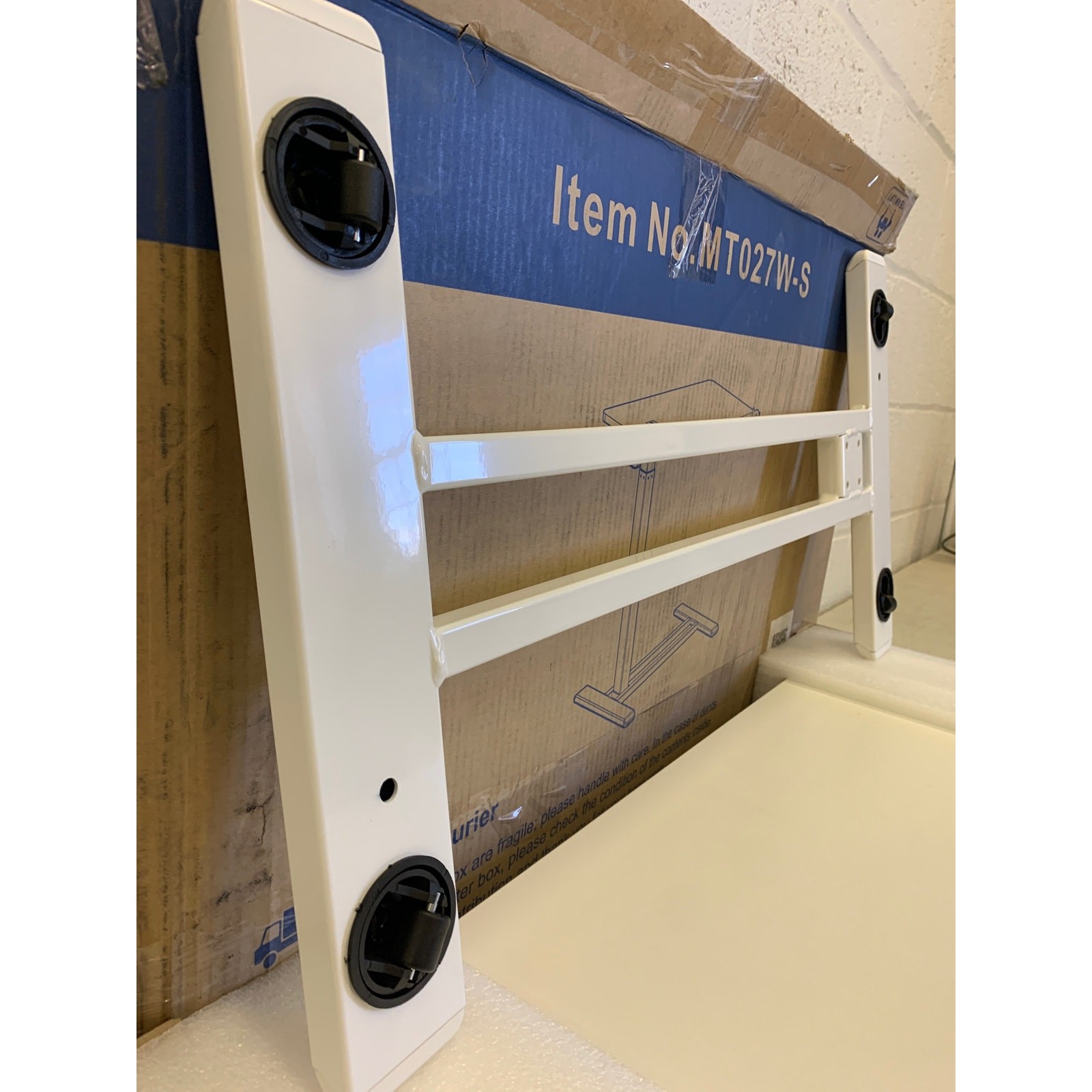 FLEXISPOT Adjustable Overbed Bedside Table w Hidden Casters White 27.6" x 15.7"