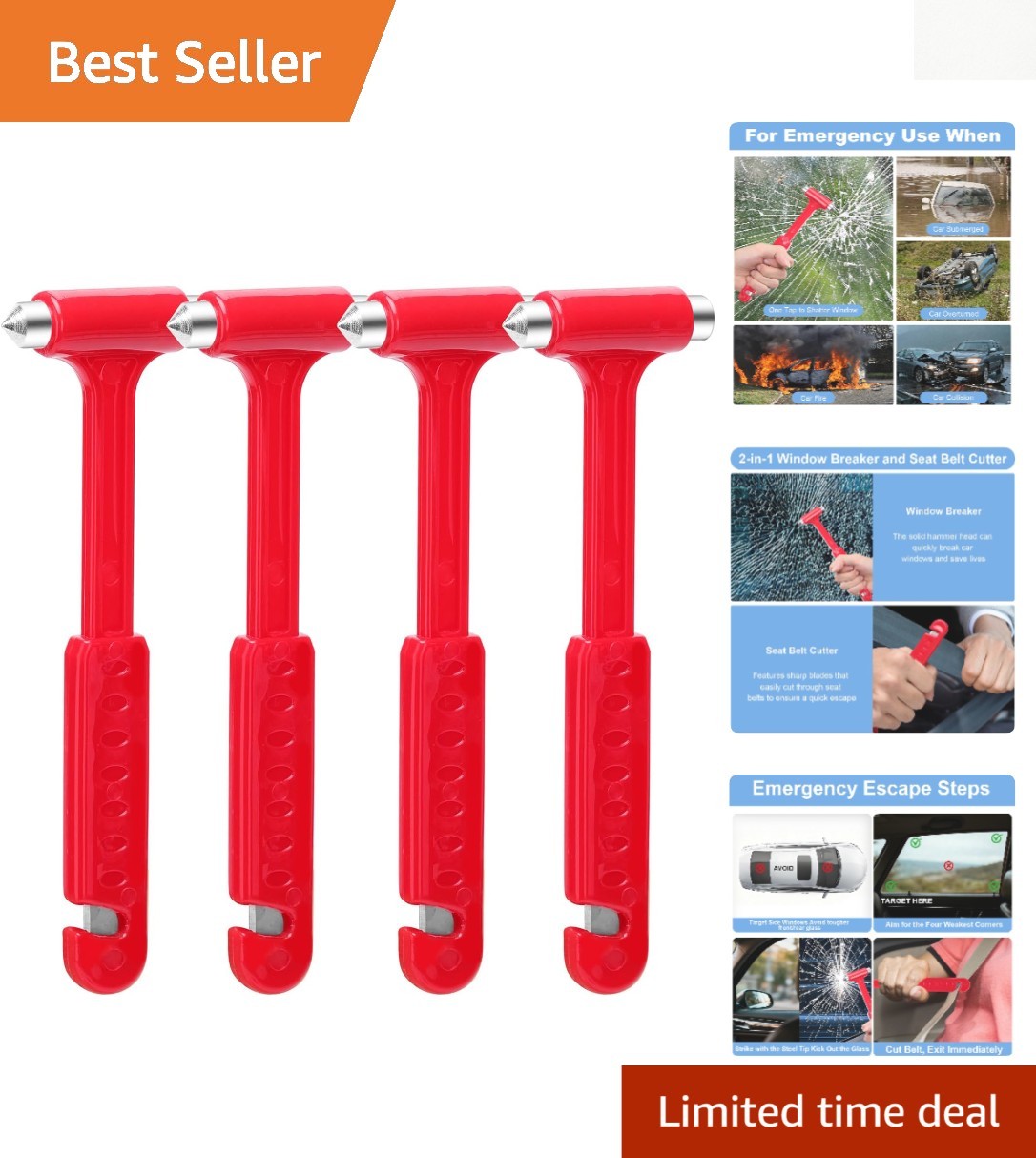 2-Pack Car Glass Window Breaker and Seatbelt Cutter, Emergency Tool for Vehic...