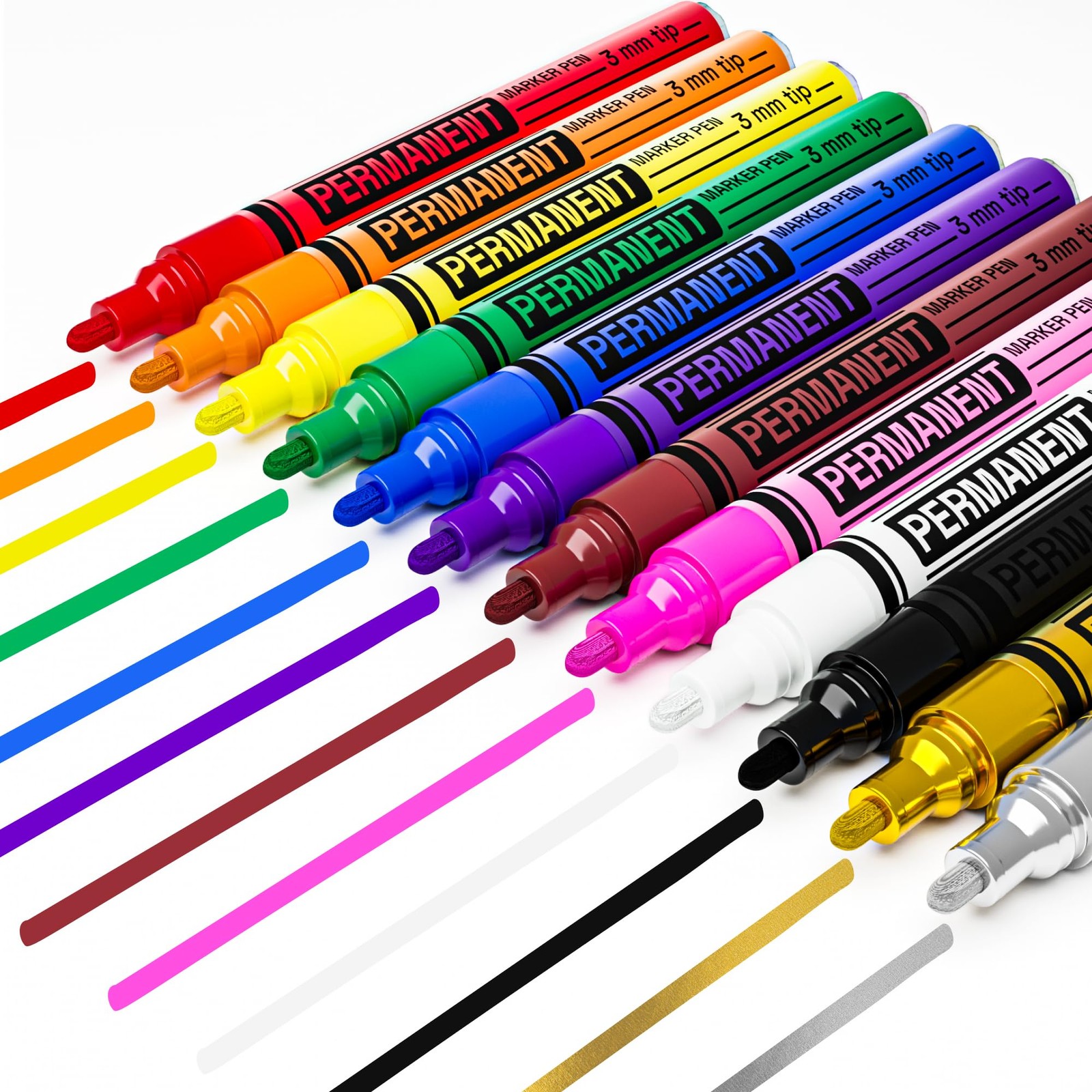 12 Oil-Based Permanent Paint Markers - Medium Tip Markers for Tire, Wood, Rock,
