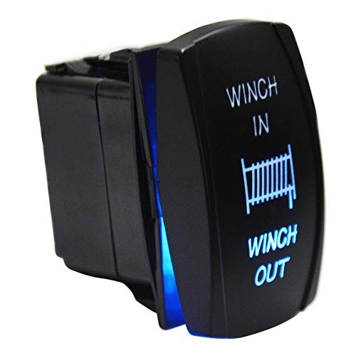 7Pin Winch in Out Momentary Rocker Toggle Switch Blue Backlit 20A Winch Out