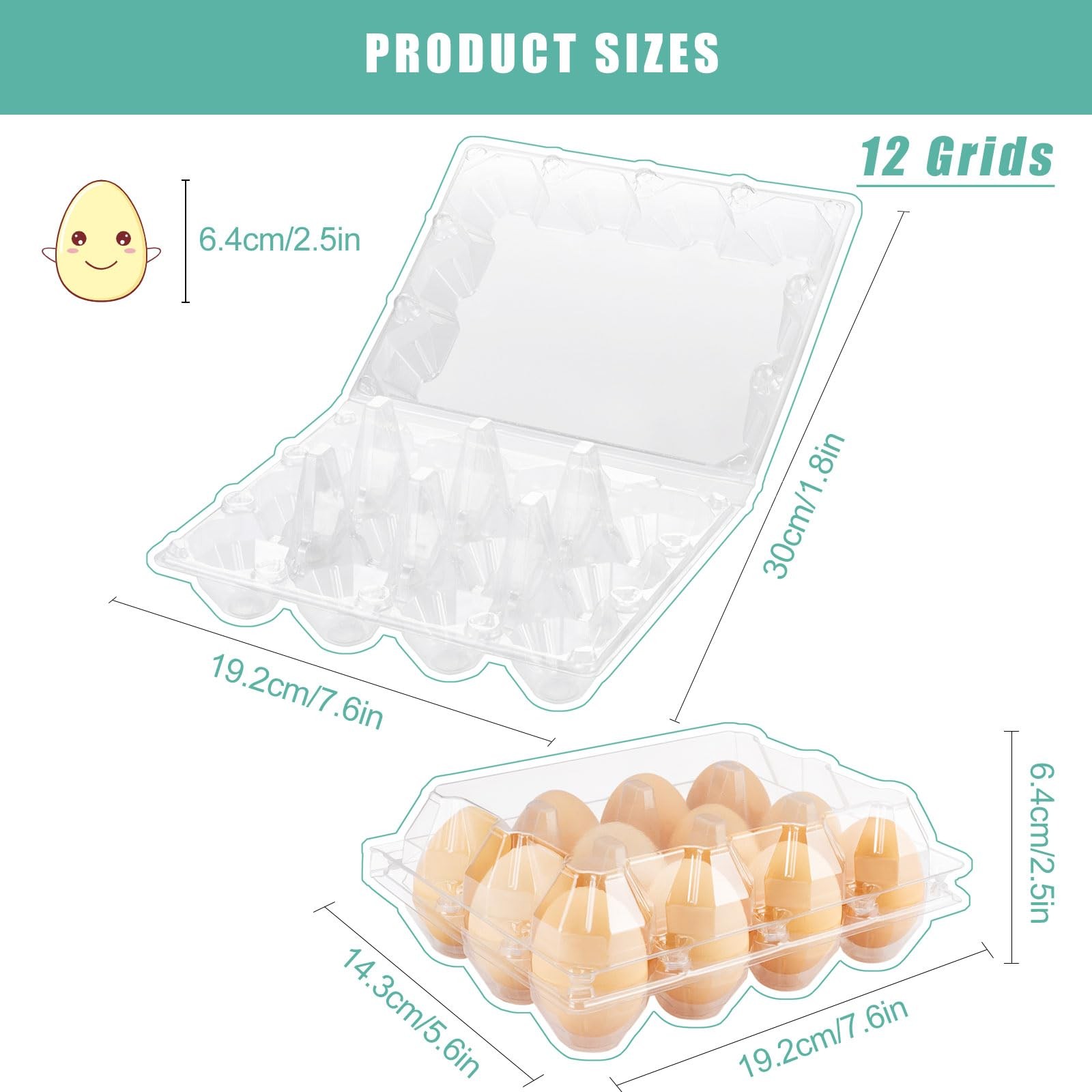 100 Pack Egg Cartons Bulk, Clear Plastic 12-Egg Cartons (3×4), Stackable Egg