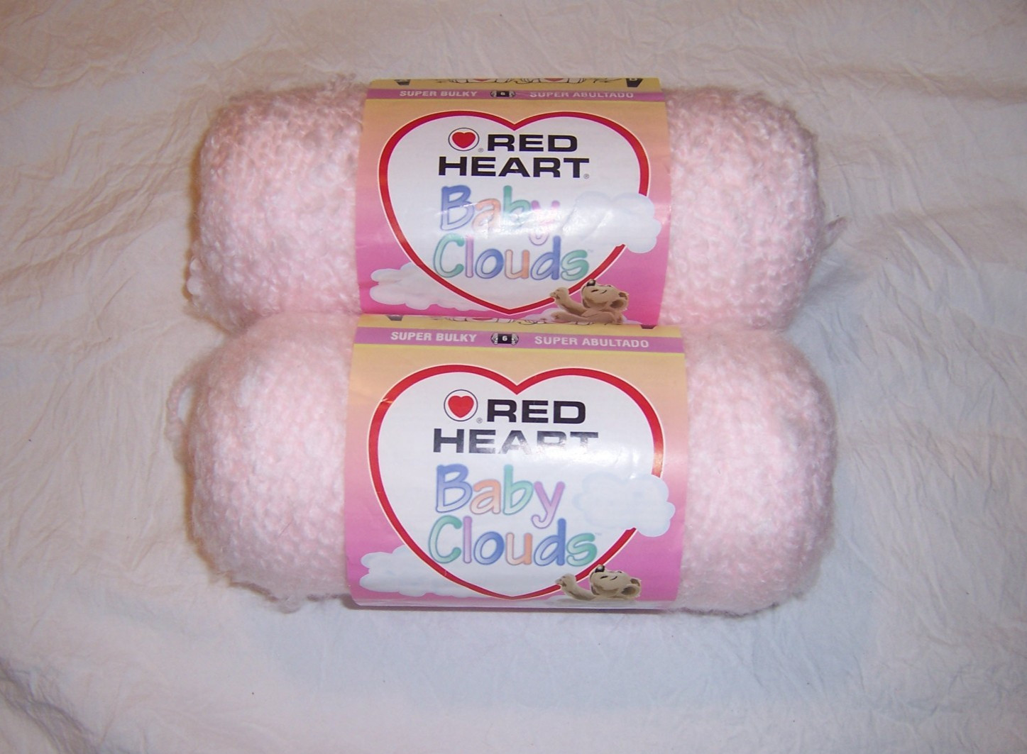 Lot of 2 Red Heart Baby Clouds Yarn - Pale Pink, Blue Sky or White Swirl