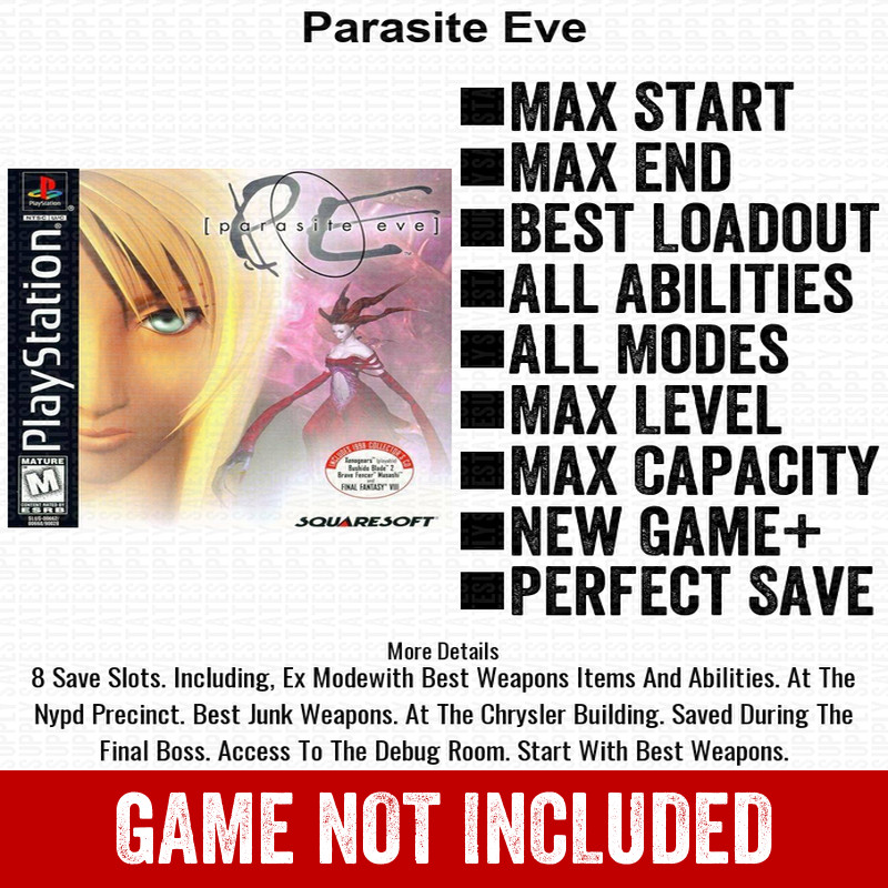 Parasite Eve 100% Unlocked PlayStation Memory Card All Items PS1