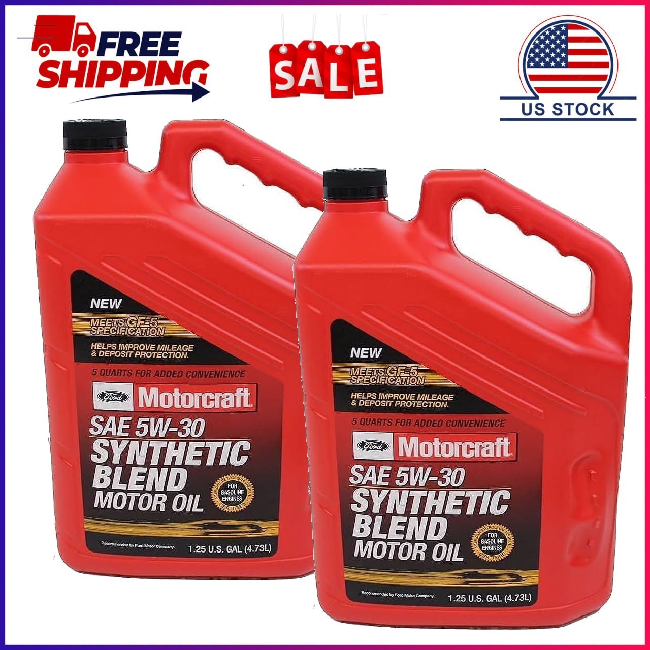 (2 pack) Motorcraft Synthetic Blend Motor Oil, 5W-30 - A premium-quality 5 quart