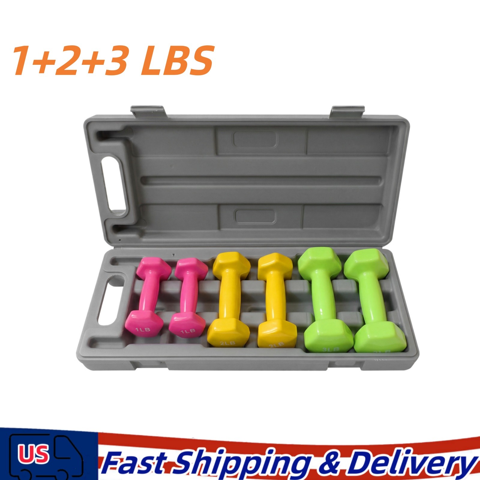 Neoprene Hex Dumbbell Hand Weights Set of 2 Workout Strength Training 1+2+3 LB